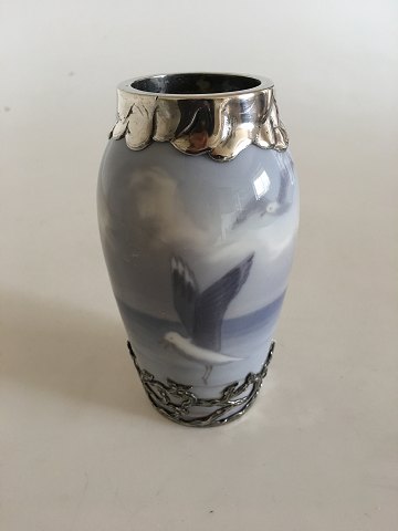 Royal Copenhagen Art Nouveau Vase No. 1138/88A med Anton Michelsen Sterling Sølv Monteringer