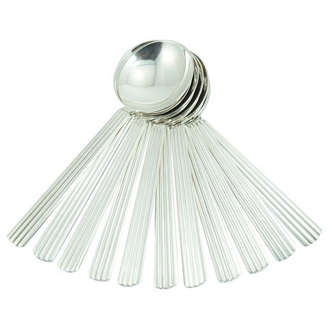Georg Jensen, Sigvard Bernadotte; 12 Bernadotte bouillon spoons of sterling silver