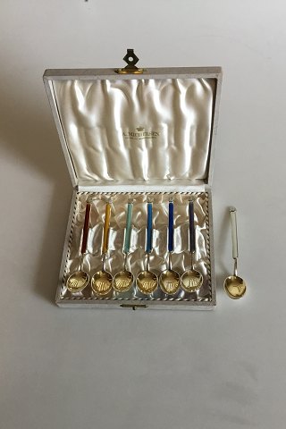 A. Michelsen Gilded Sterling Silver with colored Enamel. Set of 6 Tea Spoons plus one