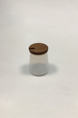 Kastrup Glasværk Opaline Sennepskrukke med låg af teak