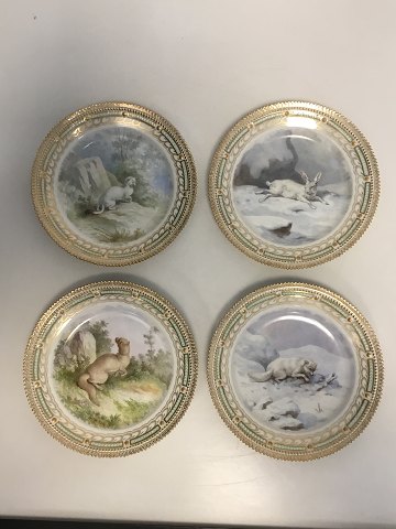Royal Copenhagen Flora Danica/Fauna Danica Jagtstel Frokost tallerkener No 239A/3550 (Sæt på 7)