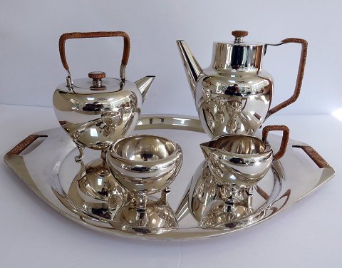 Georg Jensen Sterling Silver Coffee pot Tea Pot, sugar bowl, creamer no 960 and large tray no 984