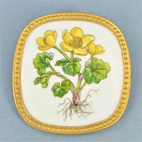A. Michelsen & Royal Copenhagen; Flora Danica broche/vedhæng, sterling sølv & porcelæn