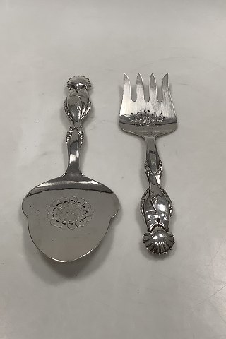 Georg Jensen Sølv Ornamental Fiske Serveringsgaffel og spade No 55