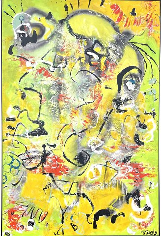 "Forvandlingens mester" Stort flot maleri i sølv svæveramme.