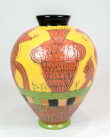 Vase - Lene Regius - Håndmalet - Farverig - Signeret - 1990