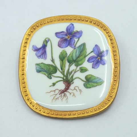 A. Michelsen & Royal Copenhagen; Flora Danica broche/vedhæng, sterling sølv & porcelæn