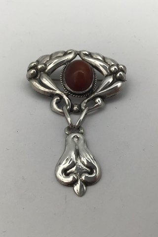 Danish Silver Art Nouveau Brooch with Amber