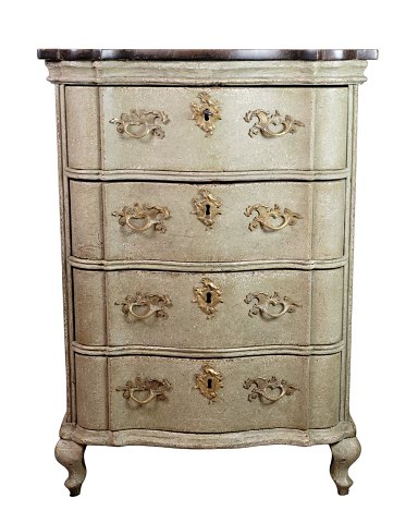 Antique Original Painted Chest of Drawers With Dark Brown Marble Top - Baroque 
Style - Greyish Color - 1740s
Great condition
