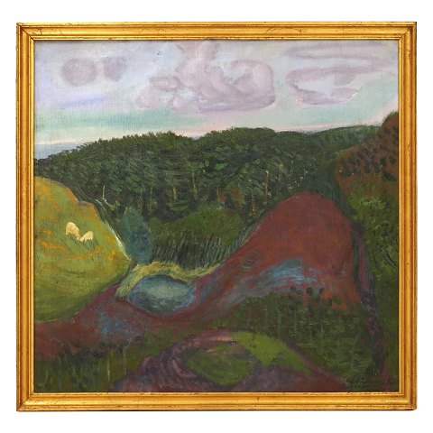 Jens Søndergaard, 1895-1957, oil on canvas. 
Landscape signed and dated 1936. Visible size: 
66x69cm. With frame: 73x76cm