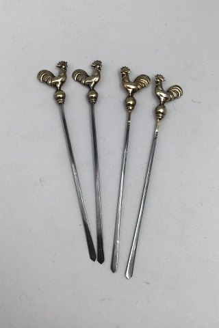Set Olive Spears / Cocktailsticks .813 Silver Partially Gilded (4)