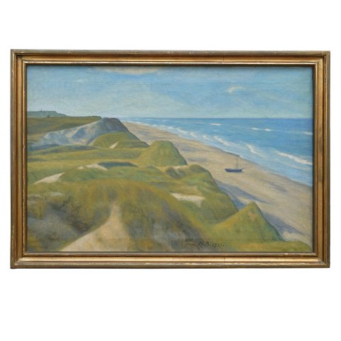 Niels Bjerre, 1864-1942, oil on canvas. Landscape, 
Denmark. Signed and dated 1921. Visible size: 
53x81cm. With frame: 62x90cm