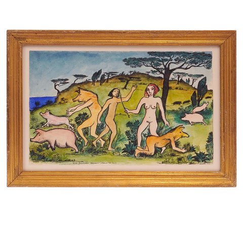 Hans Scherfig, 1905-79, mixed media. Indian ink 
and water color on paper. Signed and dated 1943. 
Visible size: 21x33,5cm. With frame: 28,5x41cm