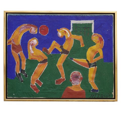 Henry Heerup, 1907-93, oil on canvas. Signed 
Heerup. Soccer players. Visible size: 57x70cm. 
With frame: 61x74cm