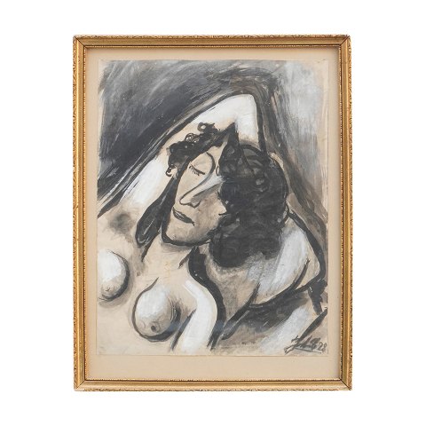 Barbermaleren John Christensen, 1896-1940, 
akvarel, gouache. Portræt af kunstnerens hustru.
Signeret og dateret 1928.
Lysmål: 28x22cm. Med ramme: 33x26cm