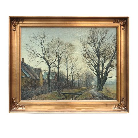 Ole Ring, 1902-72, oil on canvas. View from a 
village. Signed Ole Ring. Visible size: 45x59cm. 
With frame: 60x74cm