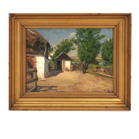 Hans Andersen Brendekilde, 1857-1942, oil on 
canvas. Village on a summer day. Signed. Visible 
size: 29x37cm. With frame: 43x51cm
