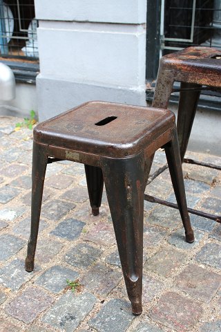 Original old French Tolix stool in polished metal with fantastic fine patina...