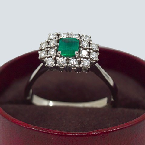 C. Antonsen; Ring in 14k white gold set with diamonds and emerald
