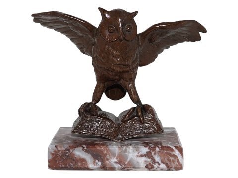 Bronze owl figurine on marble base
