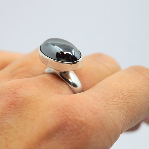 Georg Jensen, Nanna Ditzel; A ring of sterling silver set with a hematite, no. 123B