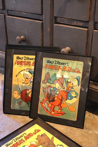 Dekorative , gamle Walt Disney Anders And blade fra årgang 1957 indrammet i sort ramme. 30x24cm...