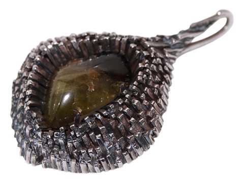 Niels Østergaard Knudsen silverLarge Brutalist Pendant with Green Stone