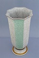 Royal Copenhagen; Krakelé vase #3389 grøn/guld