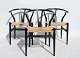 Set of three Wisbone Chairs - Model CH24 - Black Painted Wood - Natural Wicker - 
Hans J. Wegner - Carl Hansen & Søn
