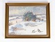 Oil painting with winter motif and gilded frame, with unknown signature from the 1930s. 