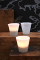 Old mouth-blown candle glass in white opal glass for tealights..,