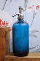 Decorative, old French glass siphon in blue with engraved writing on the side of 
the siphon...