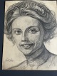 Tegning af Erick Struckmann - Portræt af smuk kvinde 1902.