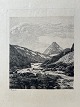 Radering af John Lübschitz - Norsk Bjerglandskab 1885.