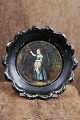 K&Co. presents: Decorative small 19th century painted metal tray with motif of a girl in the forest feeding a ...