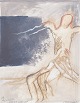 Nis Schmidt, "Ved tavle", mixed media på papir, listet ...
