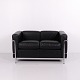 LC2 2 Personers Sofa i Sort Læder og Forkromet Stål for ...