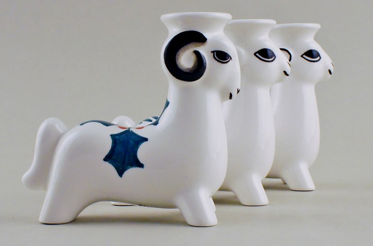 3 stk. Royal Copenhagen fajance lysestager, julebukke.