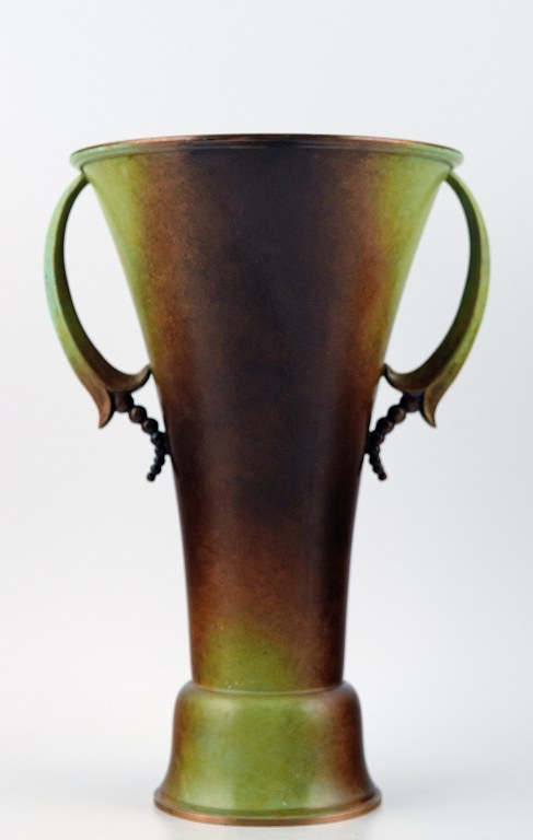 Ystad Metall, Art deco vase with two handles in bronze.