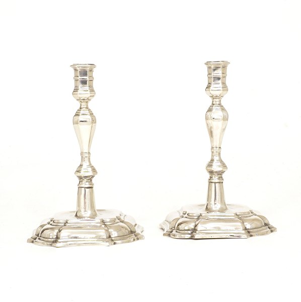 A pair of silver candle holders, baroqueJens Christensen, Copenhagen, 1734