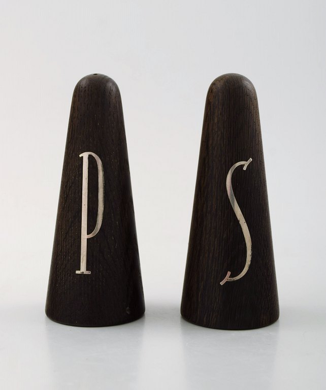Danish design, salt and pepper set in rosewood and sterling silver.