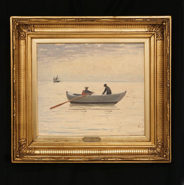 Michael Ancher, 1849-1927: "Die Fischer legen ihre Netze aus. Skagen". Öl auf Leinen.Signiert "MA" um 1920. Lichtmasse: 37x43cm. Mit Rahmen: 59x65cm
