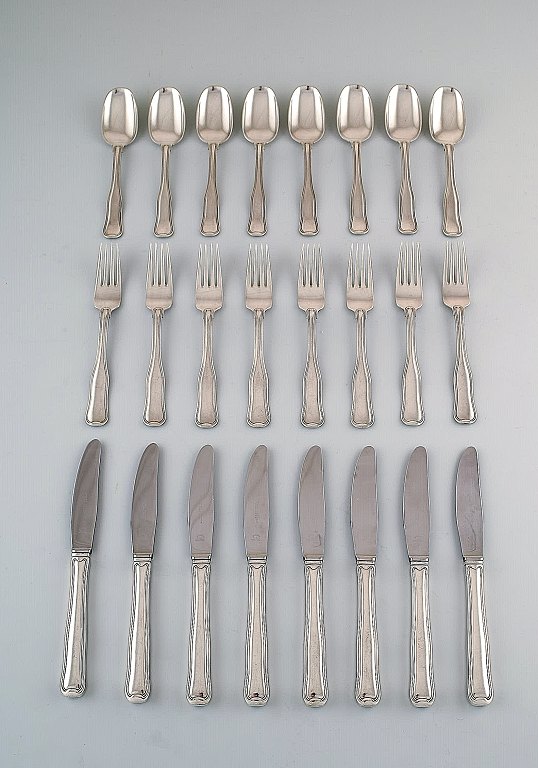 Georg Jensen dobbeltriflet komplet middagservice I sterlingsølv til 8 p.