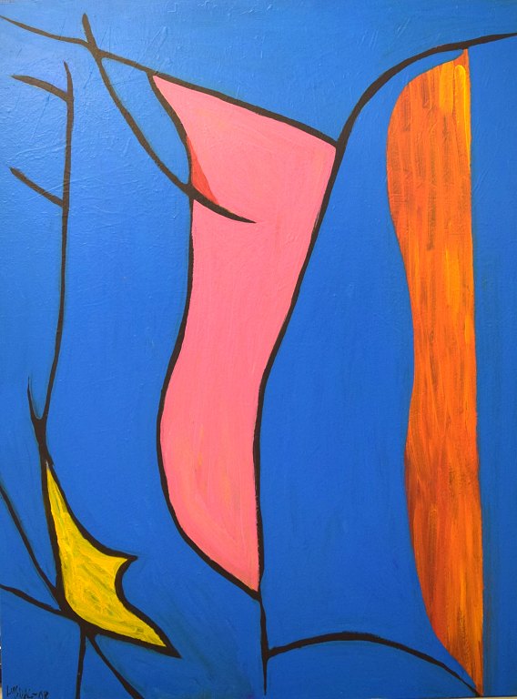 Ivy Lysdal, f 1937. Dansk keramiker og kunstmaler. Akryl på lærred.Stort og moderne abstrakt modernistisk maleri. Koloristisk palette, sent 1900-tallet.