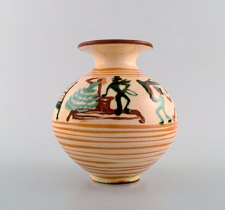 Kähler, HAK. Vase i glaseret keramik med motiver fra H.C. Andersens eventyr. 1930/40