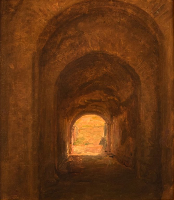 Viggo Johansen: f. København 1851, d. s.p. 1935. Indgang til Amfiteatret, Pompeij.  Olie på lærred.