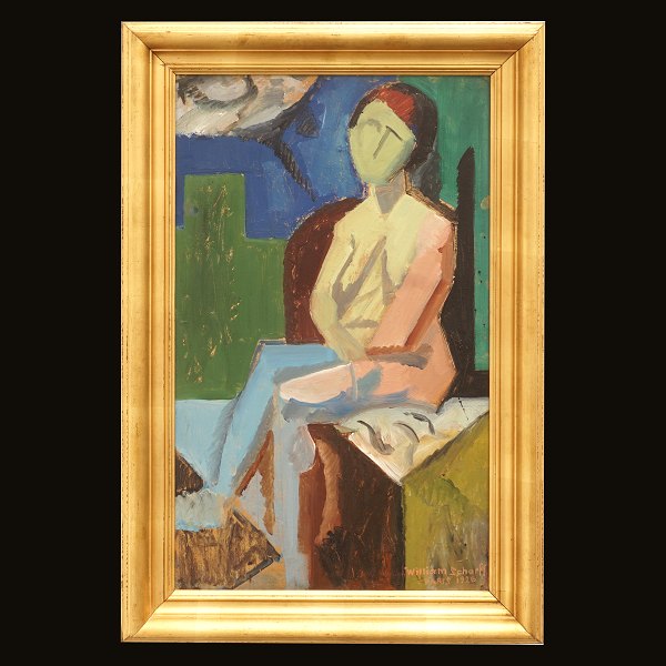 William Scharff, 1886-1959, Öl auf Pappe montiert uaf Leinen: Frauenportrait. Signiert und datiert Paris 1920. Lichtmase: 62x38cm. Mit Rahmen: 75x51cm
