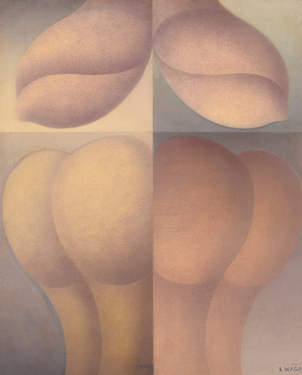 R. Wagner. Europæisk kunstner. Olie på plade. Geometrisk komposition. Dateret 
1970.
