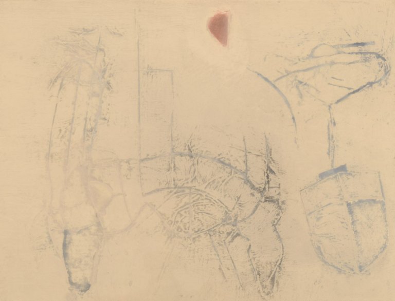 Selma Daffre (b. 1951), listed Brazilian artist. Collograph on paper. "Linhas". Numbered 7/9. Dated 1997.