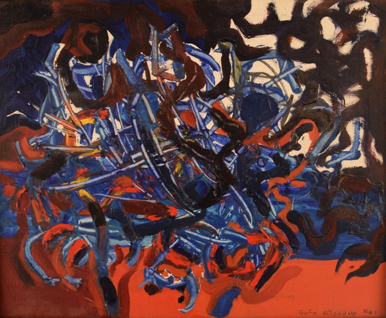 Sven Inge Höglund (1935 - 2008), Swedish artist. Oil on canvas. Abstract composition. 1960s / 70s.